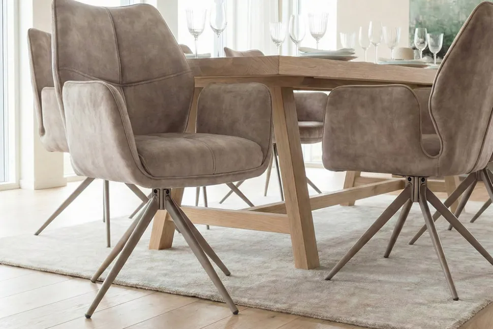 Drehbarer Design Stuhl CONCORD champagner greige Samt Taschenfederkern Metallgestell greige