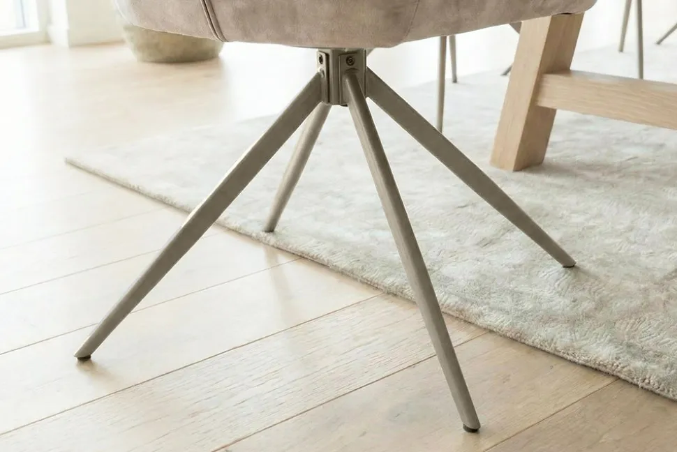 Drehbarer Design Stuhl CONCORD champagner greige Samt Taschenfederkern Metallgestell greige