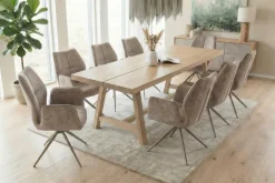 Drehbarer Design Stuhl CONCORD champagner greige Samt Taschenfederkern Metallgestell greige