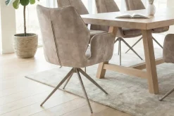 Drehbarer Design Stuhl CONCORD champagner greige Samt Taschenfederkern Metallgestell greige