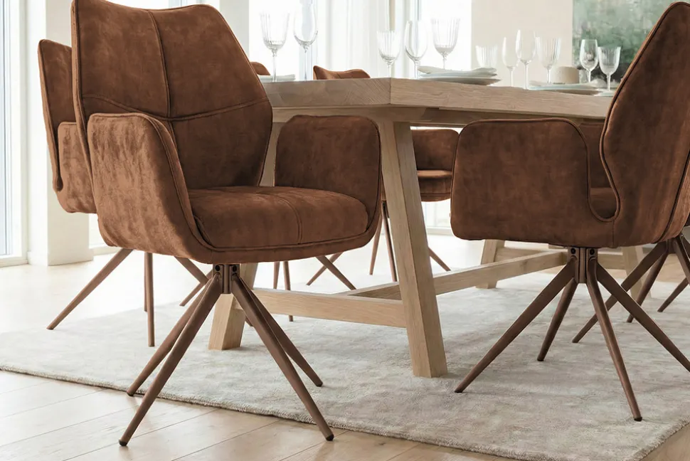 Drehbarer Design Stuhl CONCORD rost braun Samt Taschenfederkern Metallgestell braun