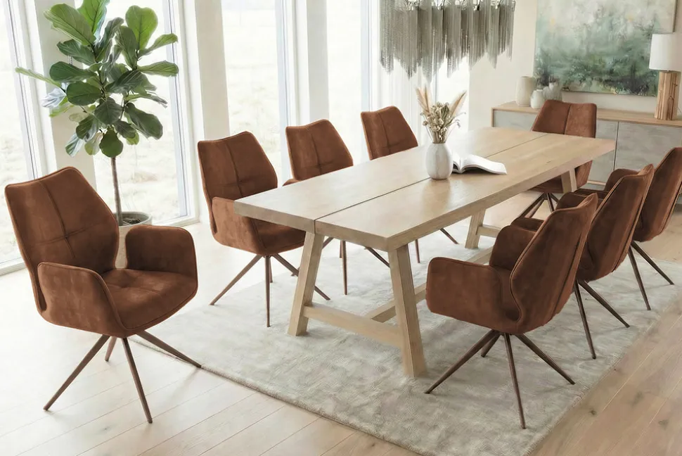 Drehbarer Design Stuhl CONCORD rost braun Samt Taschenfederkern Metallgestell braun