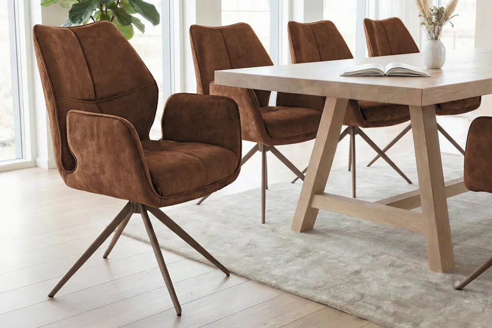Drehbarer Design Stuhl CONCORD rost braun Samt Taschenfederkern Metallgestell braun