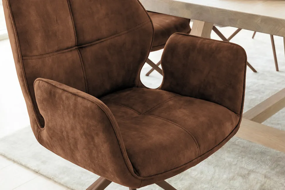 Drehbarer Design Stuhl CONCORD rost braun Samt Taschenfederkern Metallgestell braun