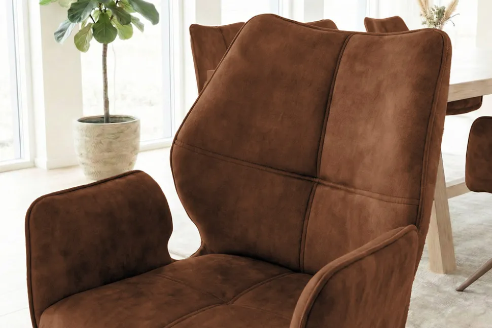 Drehbarer Design Stuhl CONCORD rost braun Samt Taschenfederkern Metallgestell braun