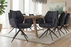 Drehbarer Design Stuhl CONCORD dunkelgrau Samt Taschenfederkern Metallgestell schwarz