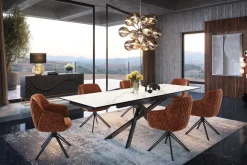 Drehbarer Design Stuhl EUPHORIA rost braun Samt mit Armlehne Metallgestell schwarz