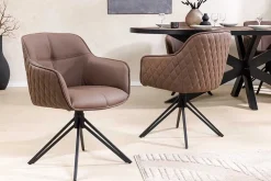 Drehbarer Design Stuhl EUPHORIA braun Echtleder schwarz Metallgestell mit Armlehne