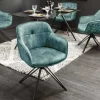 Drehbarer Design Stuhl EUPHORIA petrol Samt mit Armlehne Metallgestell schwarz
