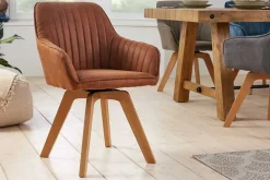 Drehbarer Design Stuhl LIVORNO vintage braun Buchenholz Beine mit Armlehnen