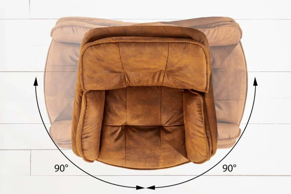 Drehbarer Design Stuhl MR. LOUNGER hellbraun Microfaser mit Armlehne Metall schwarz
