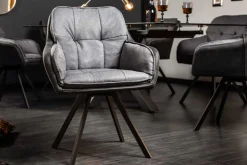 Drehbarer Design Stuhl MR. LOUNGER anthrazit grau Microfaser Flachgewebe mit Armlehne