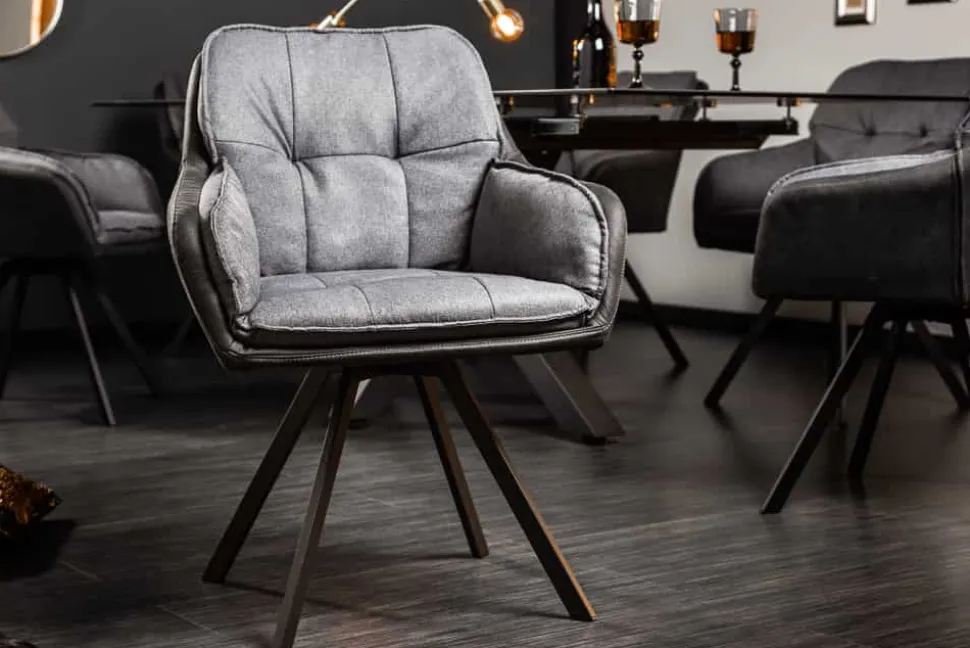 Drehbarer Design Stuhl MR. LOUNGER anthrazit grau Microfaser Flachgewebe mit Armlehne
