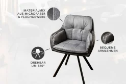 Drehbarer Design Stuhl MR. LOUNGER anthrazit grau Microfaser Flachgewebe mit Armlehne