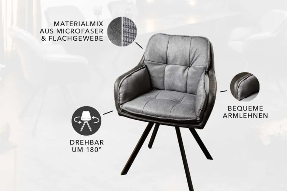Drehbarer Design Stuhl MR. LOUNGER anthrazit grau Microfaser Flachgewebe mit Armlehne