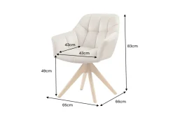 Drehbarer Design Stuhl PAPILLON beige Samt Eiche Massivholz mit Armlehnen