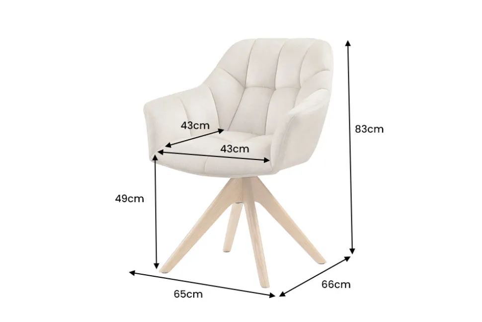 Drehbarer Design Stuhl PAPILLON beige Samt Eiche Massivholz mit Armlehnen