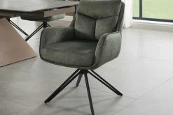 Drehbarer Design Stuhl PROMETHEUS moosgrün Vogue Velours Samt Taschenfederkern Metall