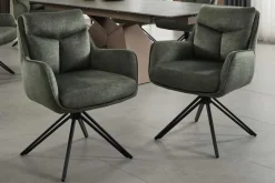 Drehbarer Design Stuhl PROMETHEUS moosgrün Vogue Velours Samt Taschenfederkern Metall