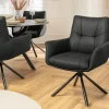 Drehbarer Design Stuhl SIGNATURE schwarz Echtleder 360° Taschenfederkern Metall