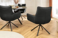 Drehbarer Design Stuhl SIGNATURE schwarz Echtleder 360° Taschenfederkern Metall