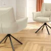 Drehbarer Design Stuhl SIGNATURE beige Echtleder 360° Taschenfederkern schwarz Metall