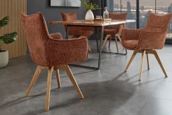 Drehbarer Design Stuhl VOGUE rost braun natur Strukturstoff Eichenholz 360° mit Armlehne