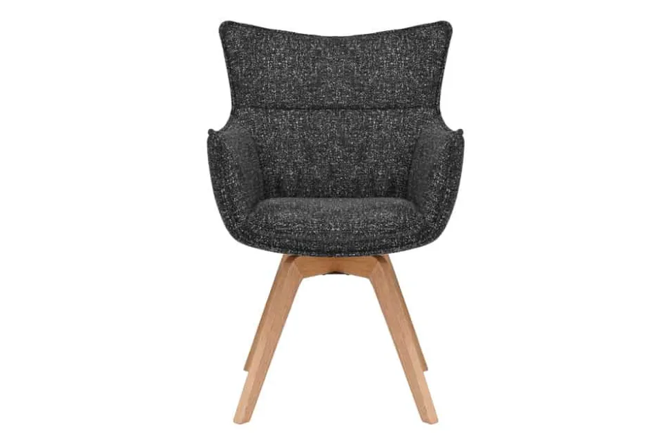 Drehbarer Design Stuhl VOGUE anthrazit natur Strukturstoff Eichenholz 360° mit Armlehne