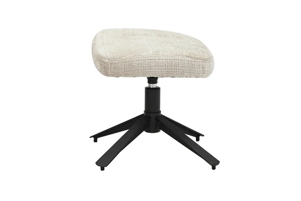 Drehbarer Hocker CLOUD champagner beige Chenillestoff schwarz Metall Fußhocker