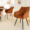 Drehbarer Retro Stuhl AVIGNON rost braun Chenille schwarze Metallbeine