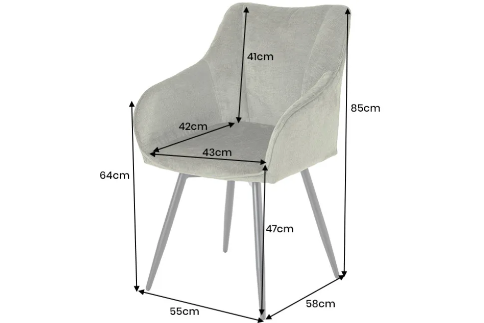 Drehbarer Retro Stuhl AVIGNON grün Chenille schwarze Metallbeine