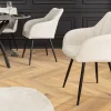 Drehbarer Retro Stuhl AVIGNON beige Chenille schwarze Metallbeine