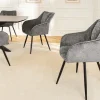 Drehbarer Retro Stuhl AVIGNON grau Chenille schwarze Metallbeine
