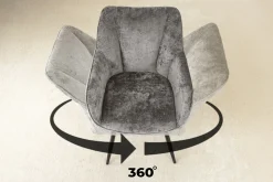 Drehbarer Retro Stuhl AVIGNON grau Chenille schwarze Metallbeine