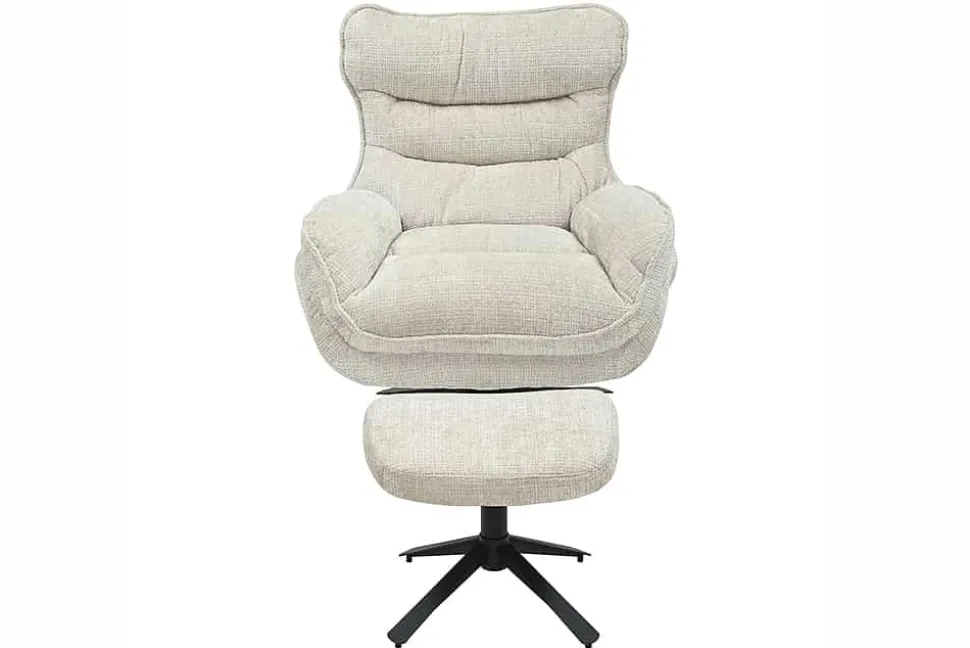 Drehbarer Sessel CLOUD champagner beige Chenille schwarz Metall