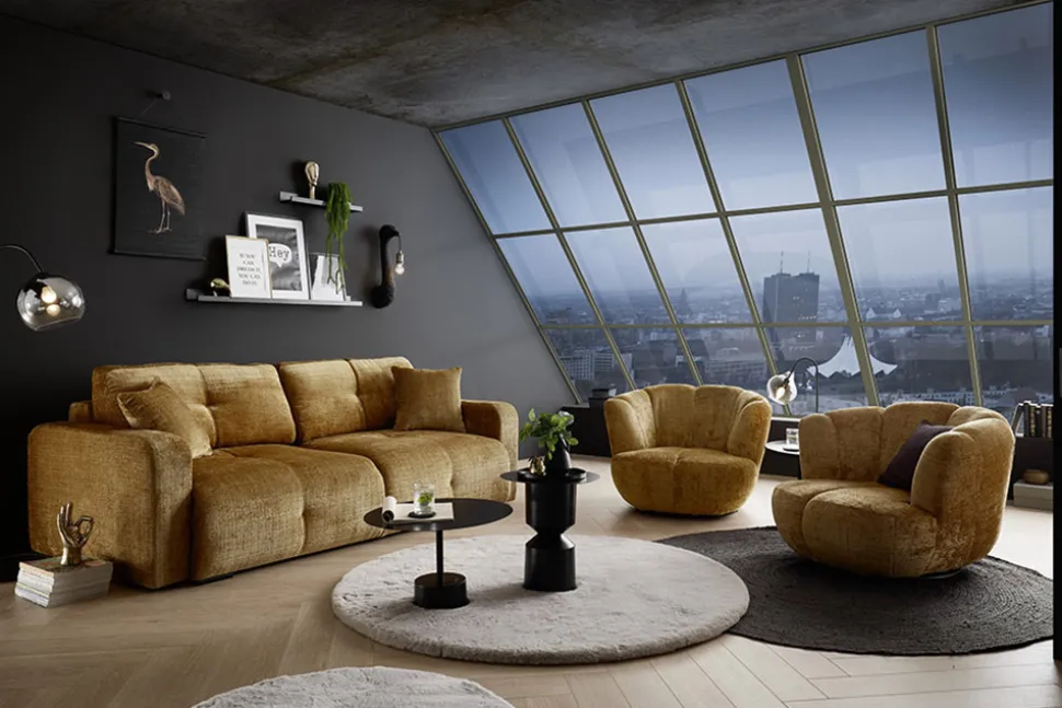 Drehbarer Sessel DIAMOND senfgelb Chenille Cremona 360°