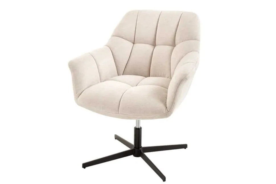 Drehbarer Sessel PAPILLON champagner beige schwarz Metall höhenverstellbar mit Armlehne