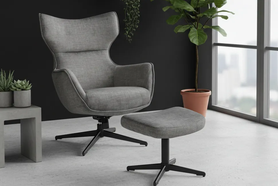 Drehbarer Sessel VOGUE grau Samt schwarze Metallbeine mit Armlehne