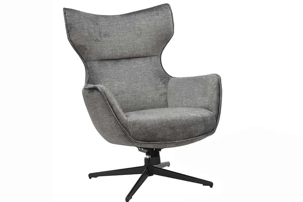 Drehbarer Sessel VOGUE grau Samt schwarze Metallbeine mit Armlehne