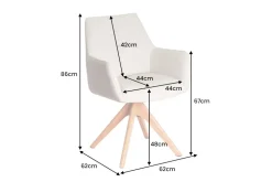 Drehbarer Stuhl ALMARA beige sand Echtleder 360° Taschenfederkern natur Eiche Massivholz