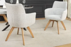 Drehbarer Stuhl ASGARD beige Strukturstoff mit Taschenfederkern und Armlehne