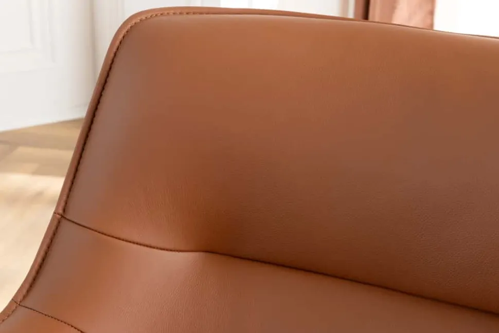 Drehbarer Stuhl LE GRAND cognac Echtleder Strukturstoff schwarzes Metallgestell