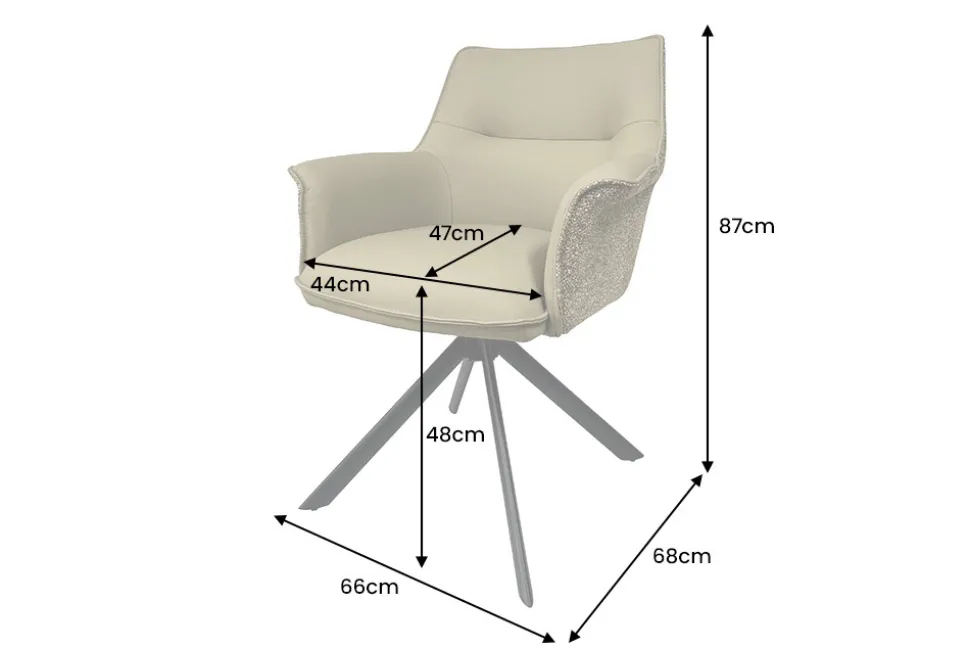 Drehbarer Stuhl LE GRAND taupe Echtleder Strukturstoff schwarzes Metallgestell