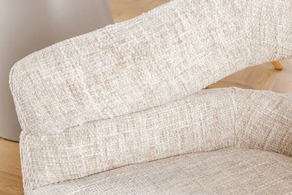 Drehbarer Stuhl ORGANIKO beige Chenillestoff Holzgestell Eiche mit Armlehne