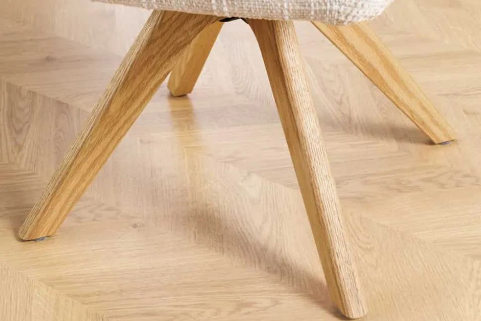 Drehbarer Stuhl ORGANIKO beige Chenillestoff Holzgestell Eiche mit Armlehne