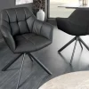 Drehbarer Stuhl PAPILLON schwarz Echtleder mit Armlehne schwarzes Gestell