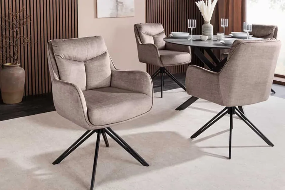 Drehbarer Stuhl PROMETHEUS taupe Vogue Velours Samt Taschenfederkern Metallgestell