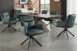 Drehbarer Stuhl PROMETHEUS petrol Vogue Velours Samt Taschenfederkern Metallgestell
