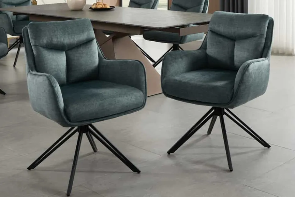 Drehbarer Stuhl PROMETHEUS petrol Vogue Velours Samt Taschenfederkern Metallgestell