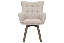 Drehbarer Stuhl THOR beige Strukturstoff braun Wenge Eichenholz 360° mit Armlehne
